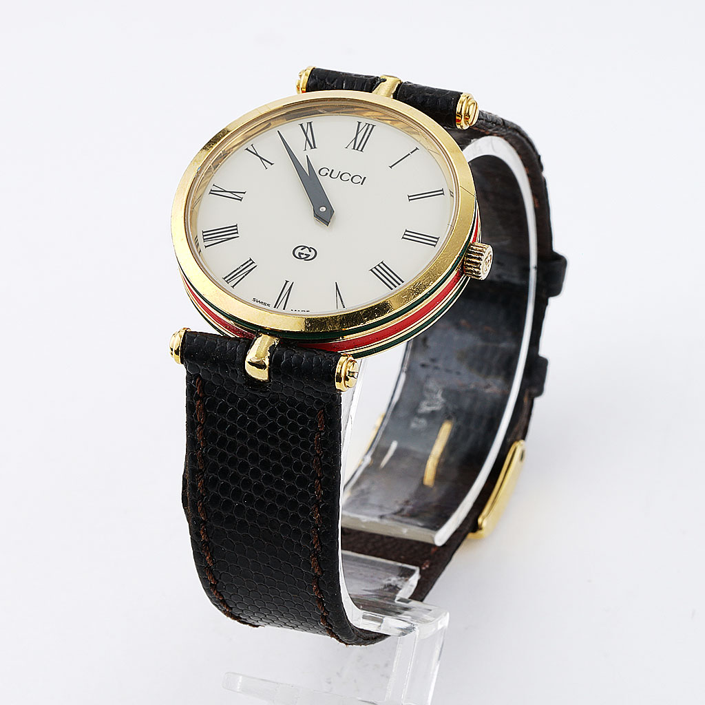 30mm Gucci Sherry Line Watch in Cream with a Brown Leather Strap | New York  Jewelers Chicago