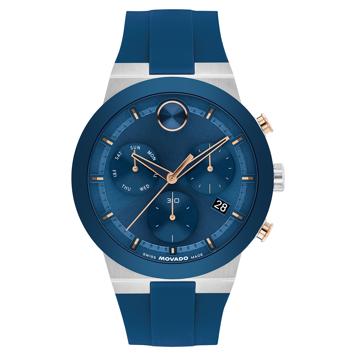 Movado Bold Fusion Chronograph Blue and Rose Gold Dial 