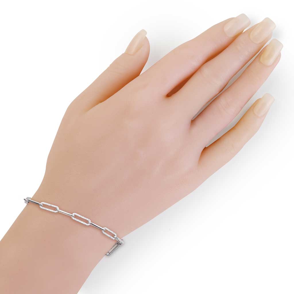 Paper Clip Style Alternating Diamond Link Bracelet in White Gold