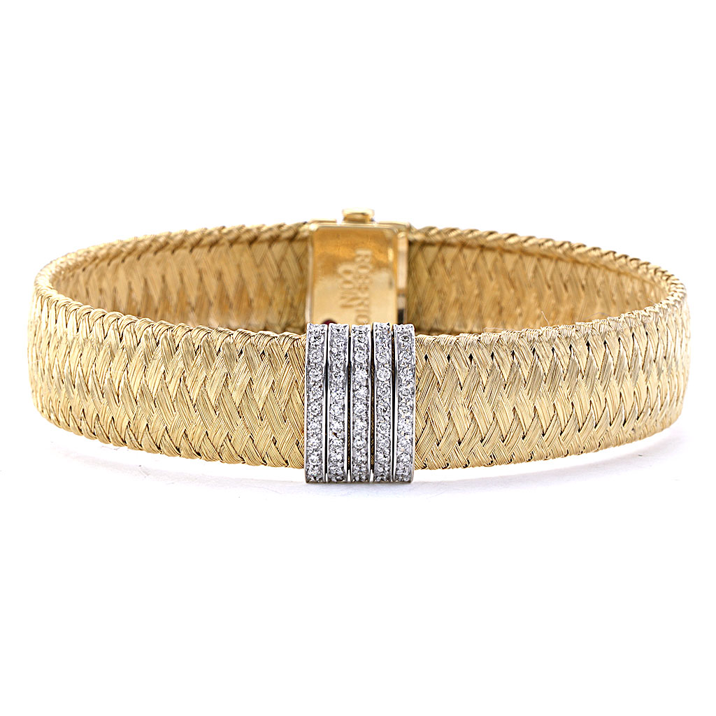 Roberto Coin Silk Weave Collection 5 Row Diamond Bracelet in 18k Yellow ...