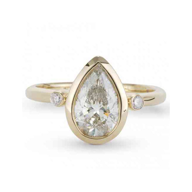 1.51 CT Bezel Set Pear Center Engagement Ring in Yellow Gold