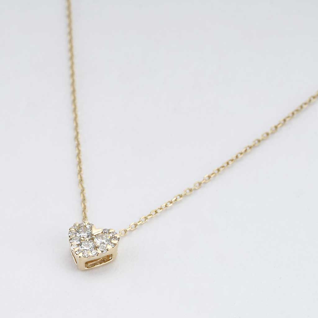 14K Solid White Gold Diamond Heart Necklace, Small Diamond Heart Necklace,  Minimalist Heart Necklace, Diamond Necklace
