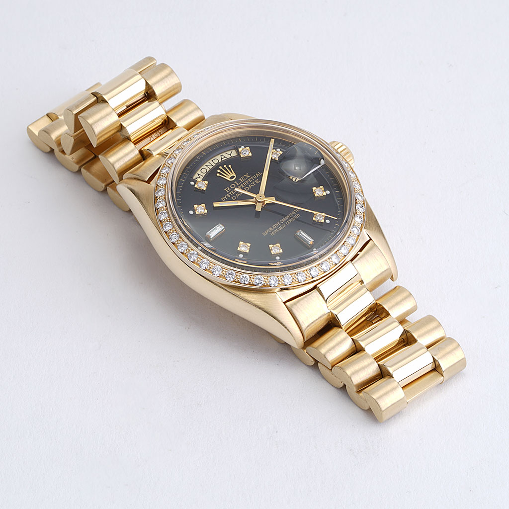 Rolex president discount gold black dial