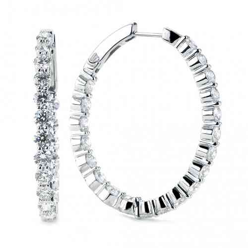 5 CTTW Prong Set Inside Outside Oval Hoop Diamond Earrings