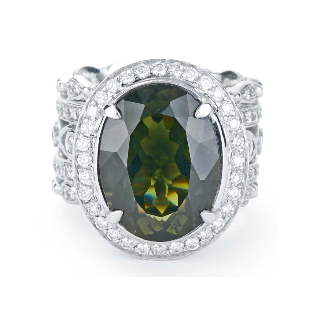 11.35 ct Oval Green Tourmaline Halo Ring in White Gold | New York ...