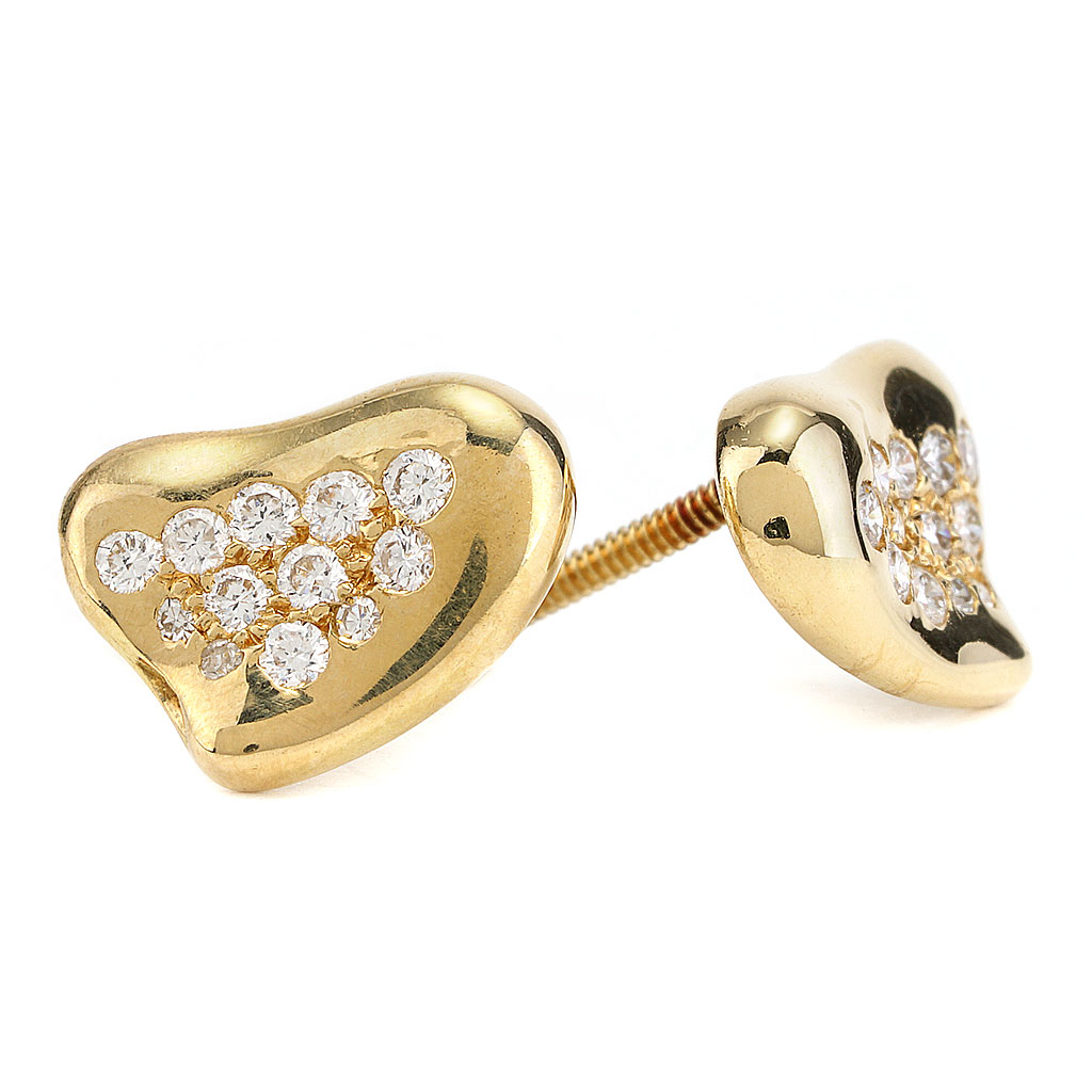 Vintage Tiffany & Co. Elsa Peretti Heart Diamond Earrings in 18k Yellow Gold