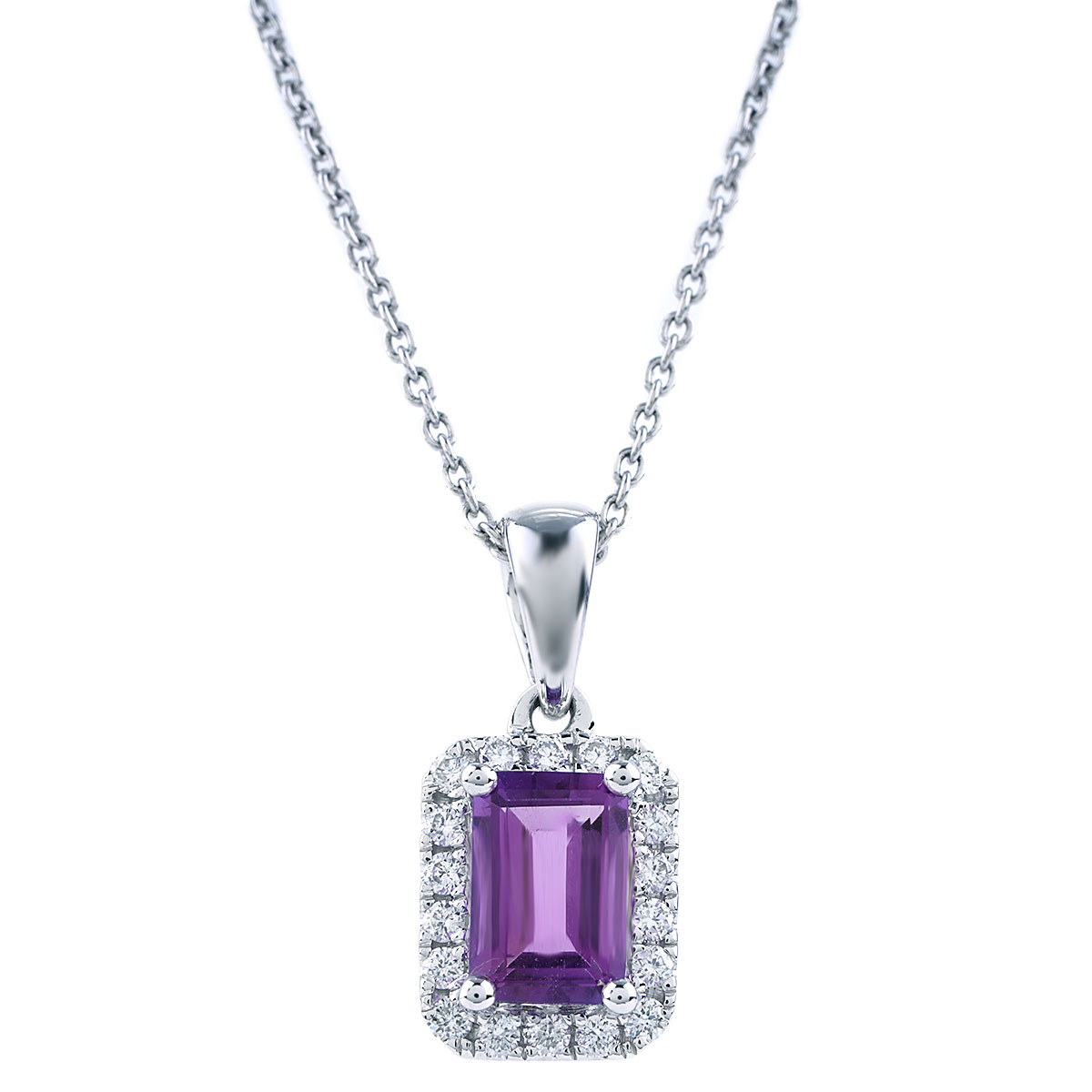 Silver pendant with details in gold, amethyst, emerald and diamonds.