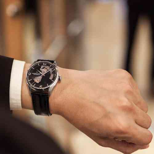 Hamilton Jazzmaster Open Heart Auto Black Dial Leather Strap