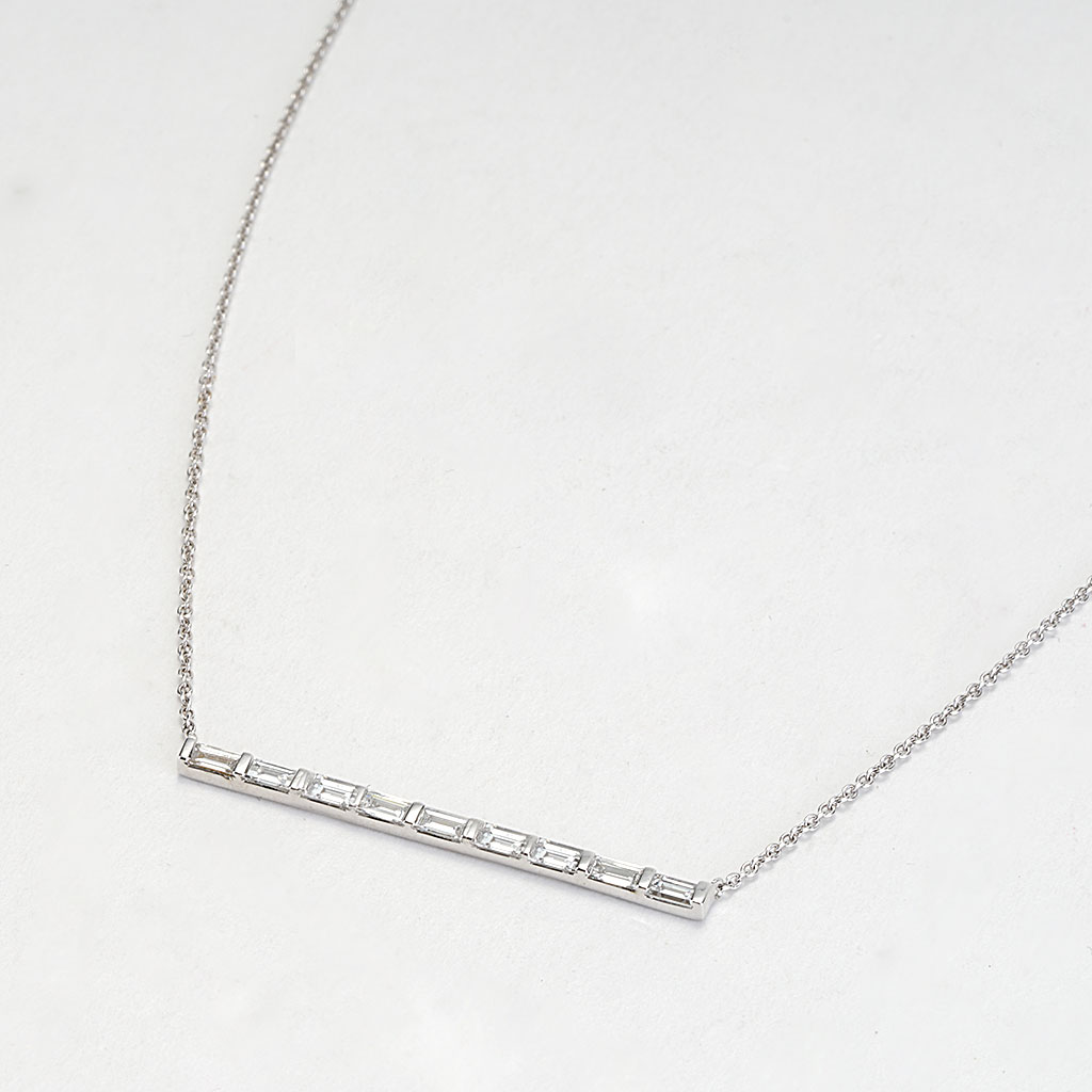 baguette diamond bar necklace