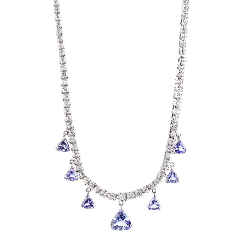 30.26 CTTW Sapphire and Diamond Halo Tennis Necklace in White Gold | New  York Jewelers Chicago