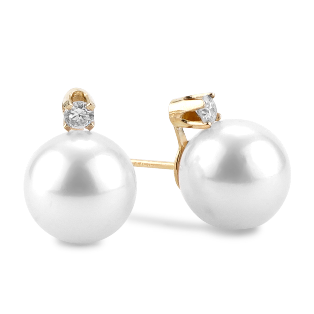 8.5-9 mm Cultured Pearl and .10 ct. t.w. Diamond Bow Earrings in Sterling  Silver
