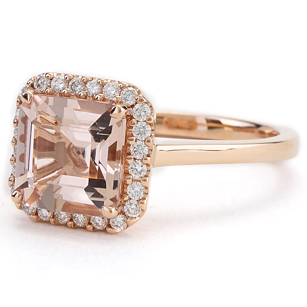 2.12 CT Asscher Cut Morganite Ring with Diamond Halo in Rose Gold | New ...