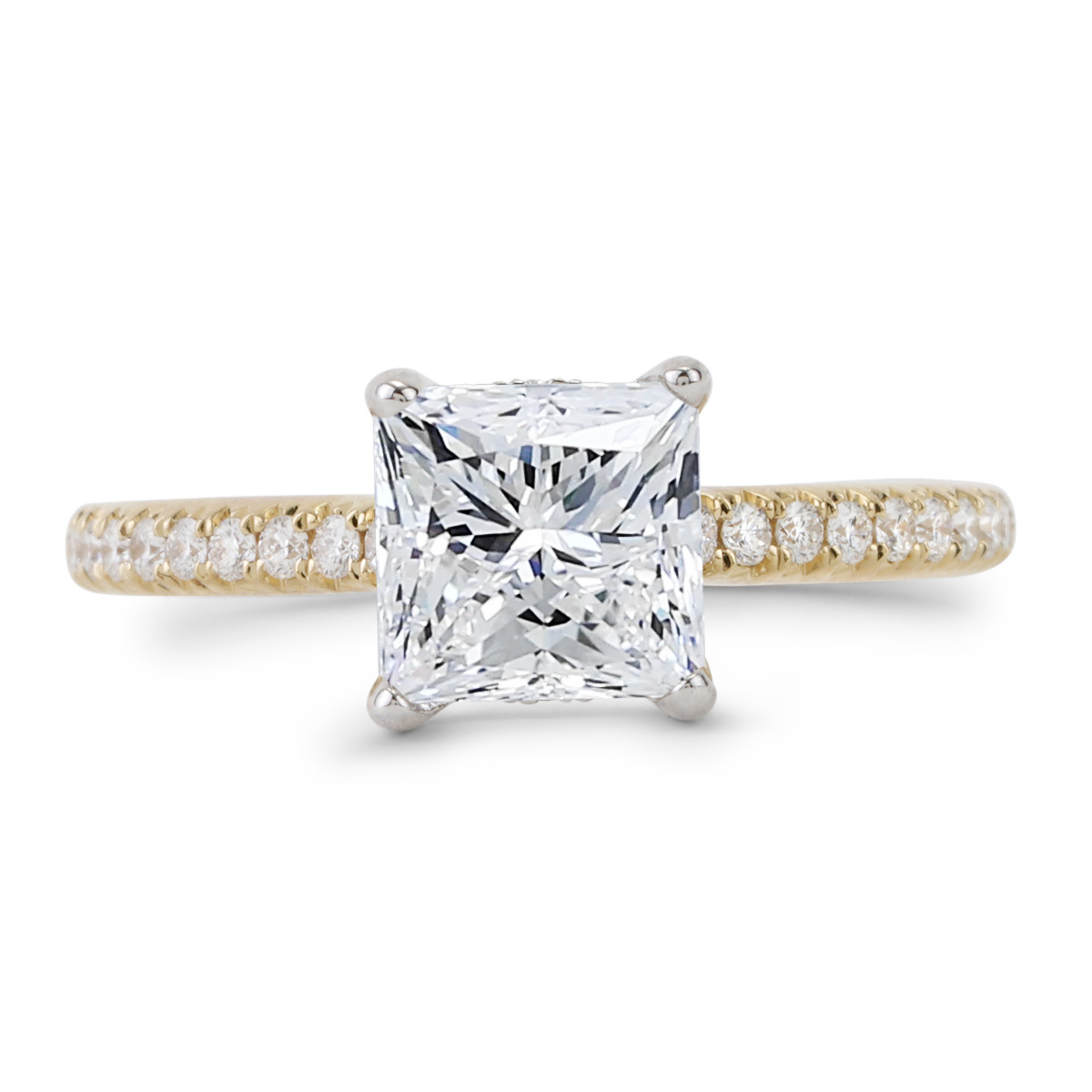 CTTW Shared Prong Diamond Setting for a CT Cushion Center