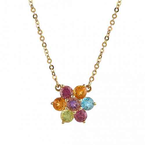 Multicolor Gemstone Floral Motif Necklace in Yellow Gold | New York  Jewelers Chicago