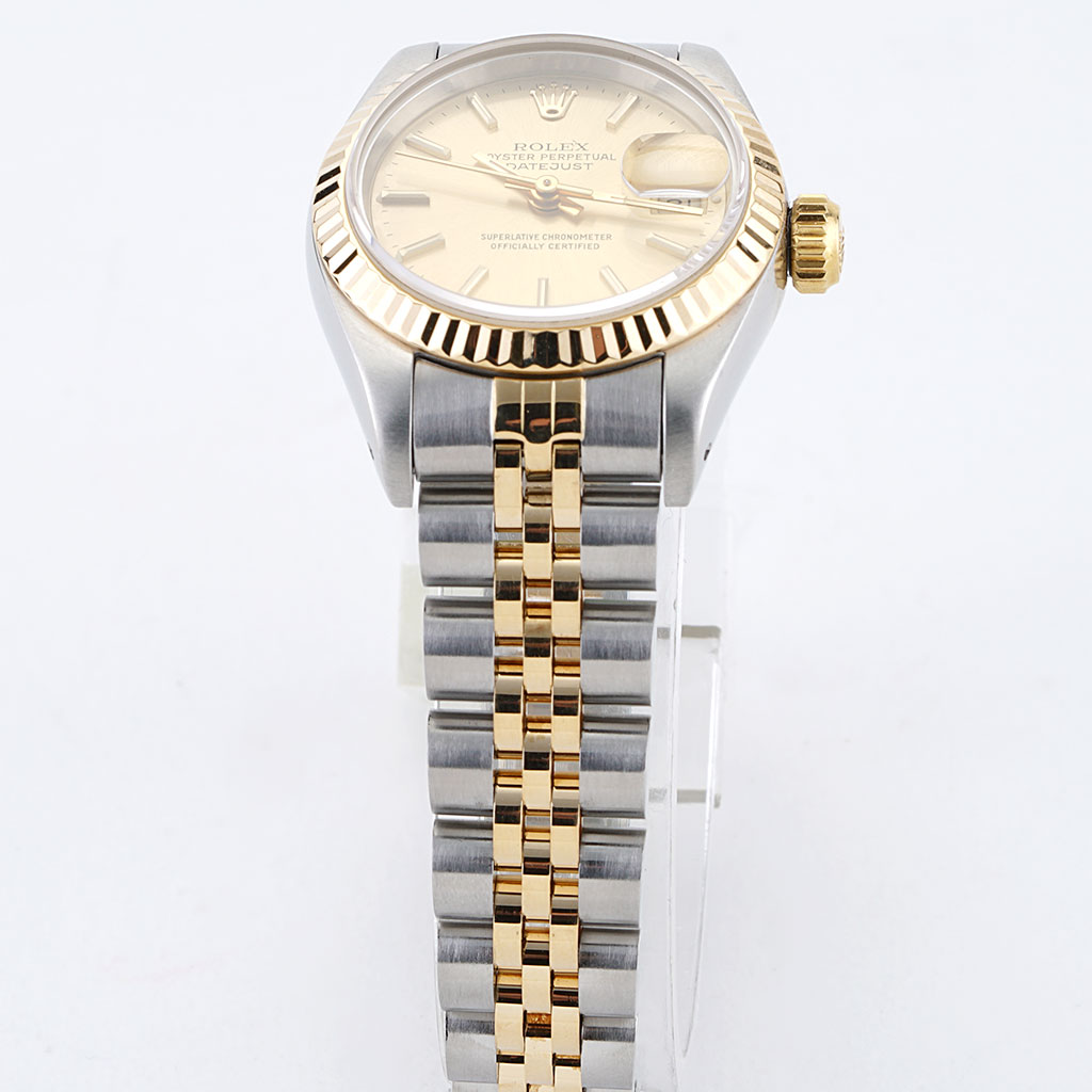 Two Tone Ladies Rolex Datejust 69713 Diamond Bezel Watch Black Dial 26mm  0.9ct