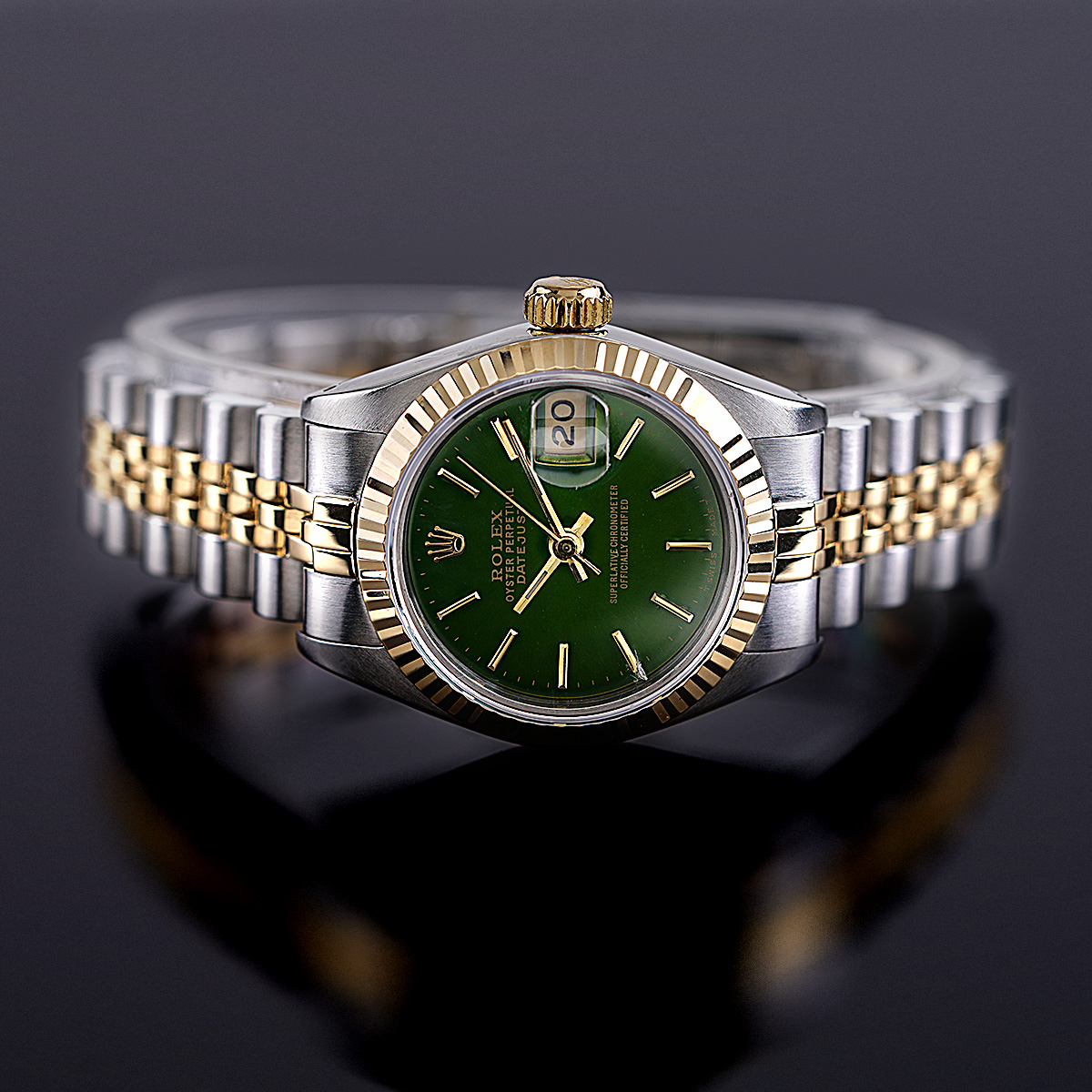 Rolex Lady Datejust Watch 69173 Steel and 18K Yellow Gold Green