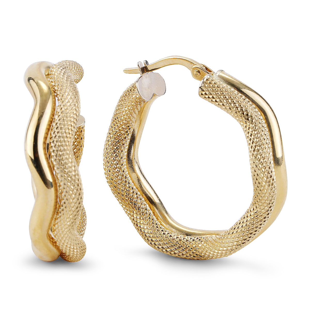 Textured Wavy Hoop Earrings in Yellow Gold