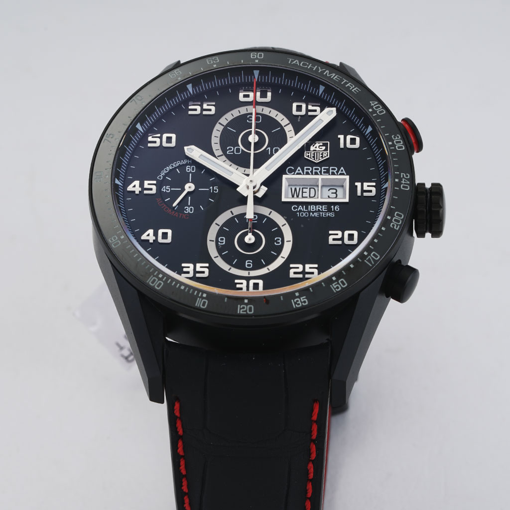 TAG HEUER CARRERA CALIBRE 16 DAY DATE With Black Alligator Leather Band