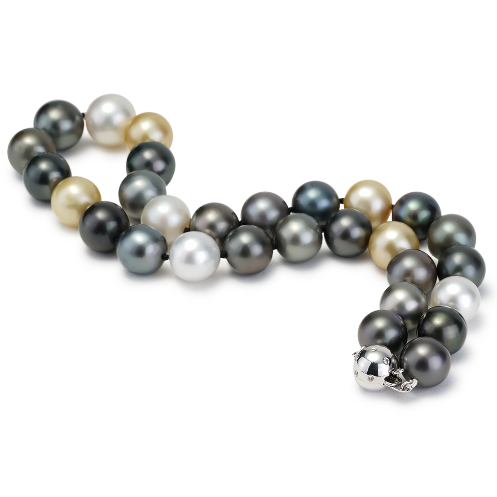Multi-Color Double Strand Necklaces of Rare Cultured Pearls with Diamond  Clasp Ladies Fine Jewelry Tahitian South Sea