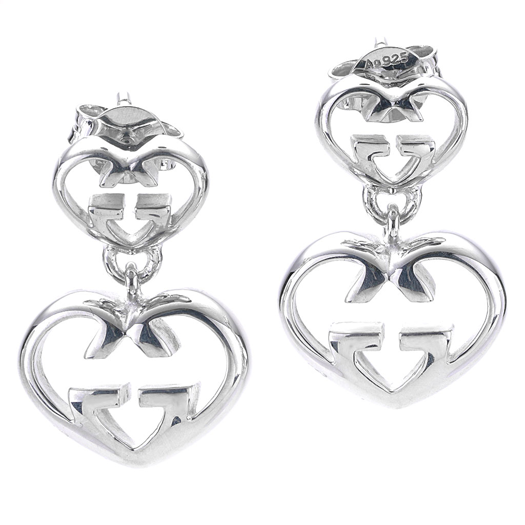Gucci Love Britt Collection Double Heart Drop Earrings in Sterling Silver |  New York Jewelers Chicago