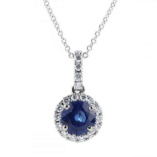 1.08 Cttw Round Ruby and Diamond Halo Pendant Necklace in White Gold