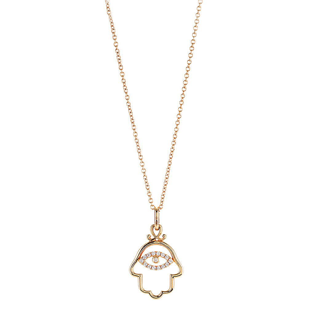 Hamsa with Diamond Evil Eye Necklace in Rose Gold | New York 
