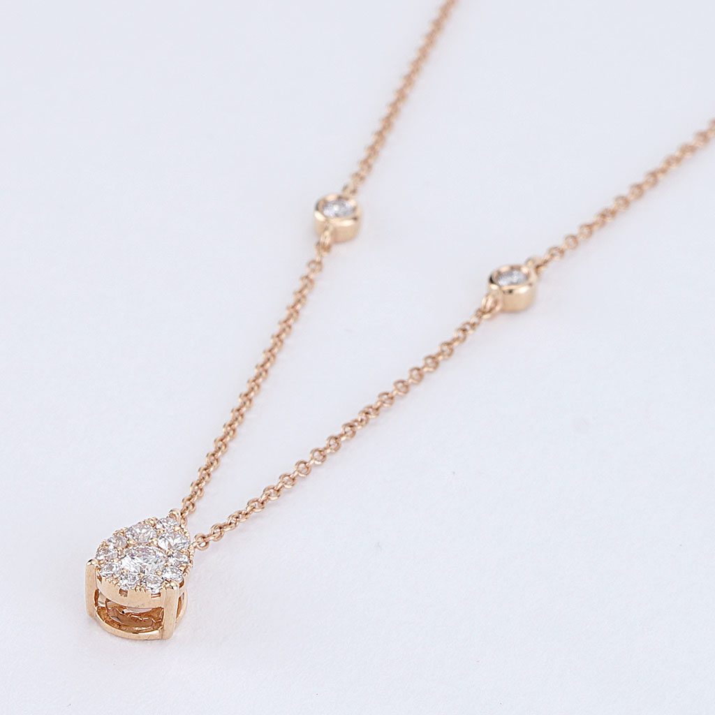Pear Shaped Diamond Cluster Necklace with Diamonds by Yard in Rose 