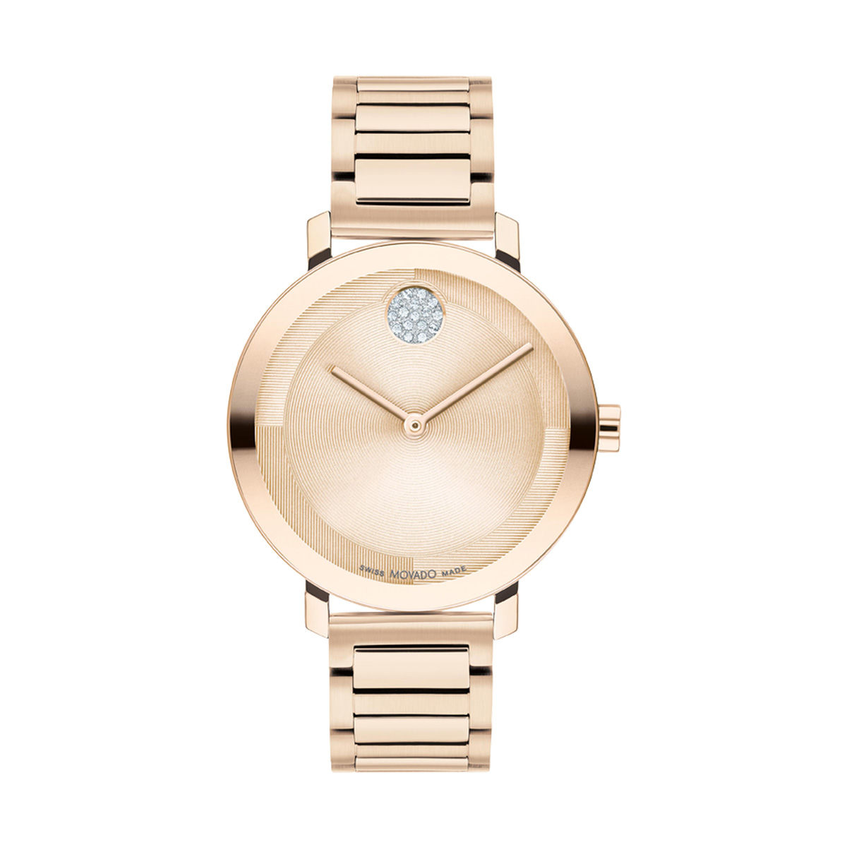 Movado Bold Evolution 2.0 Rose Gold Dial Crystal Dot Rose Gold Tone Band New York Jewelers Chicago