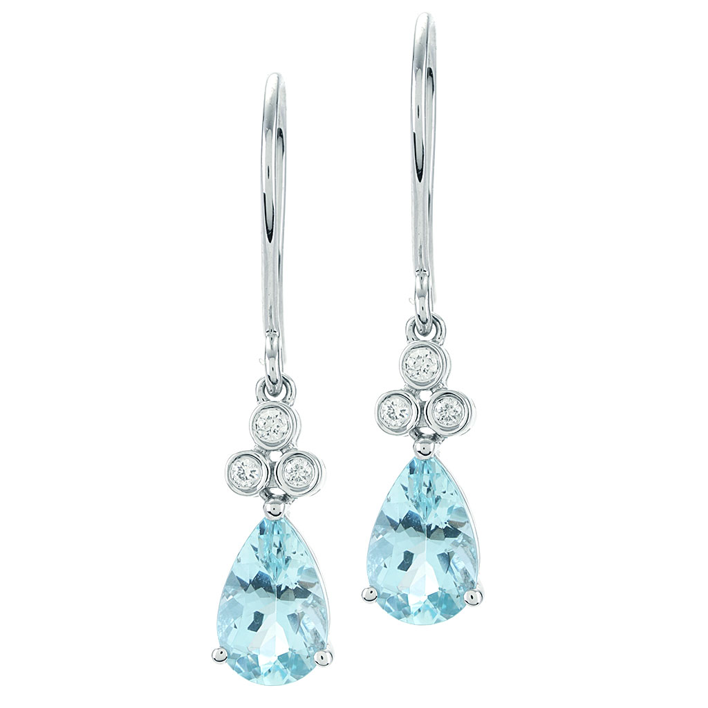 Pear Shape Aquamarine and Diamond Drop Earrings in White Gold | New ...