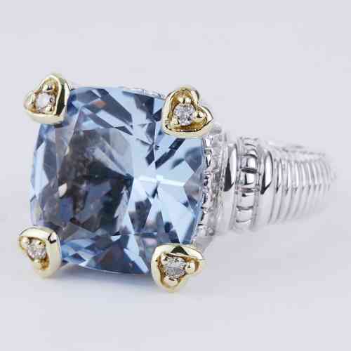 Judith Ripka Blue Quartz & Diamonds Fontaine Ring Silver & Yellow