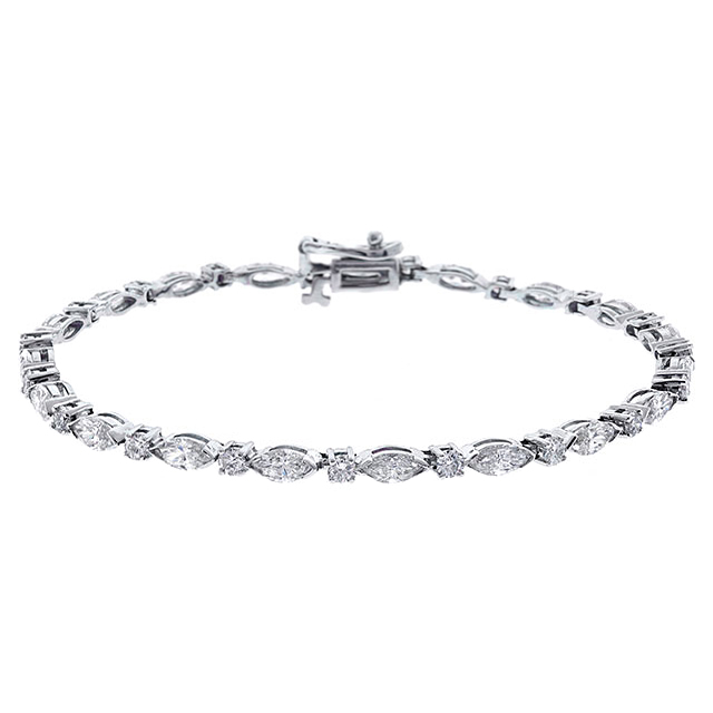 Marquise and Round Diamond Tennis Bracelet in White Gold | New York ...