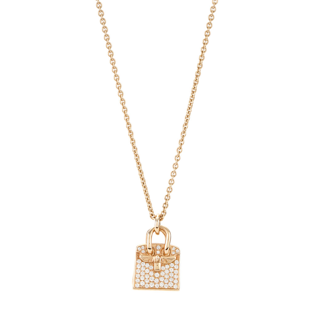New Authentic Hermes 18k Rose Gold Diamond Finesse Chain Pendant Necklace |  eBay