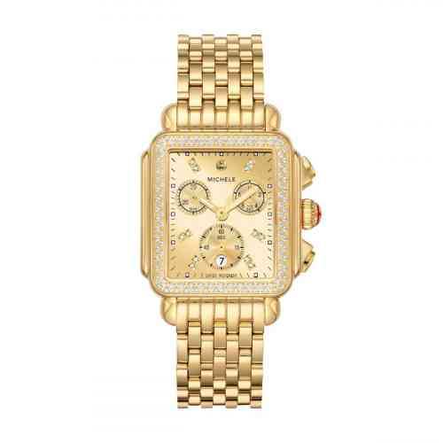 Michele Deco High Shine Gold Mirror Diamond Dial Gold Bracelet