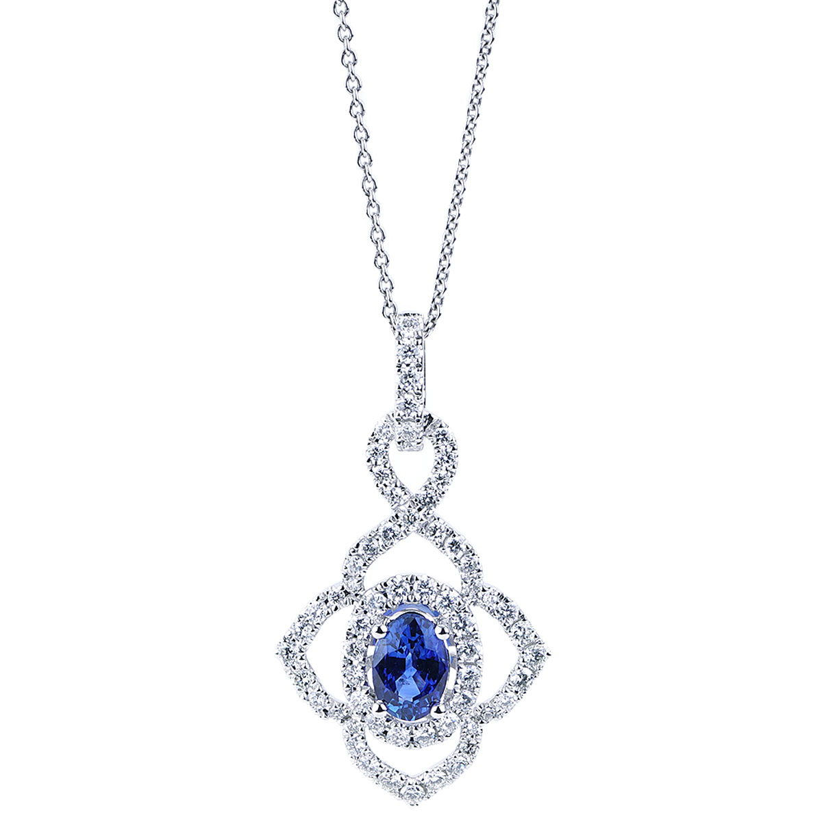 14K Diamond Oval Sapphire Pendant Necklace - 14K White Gold Sapphire  Necklace | eBay