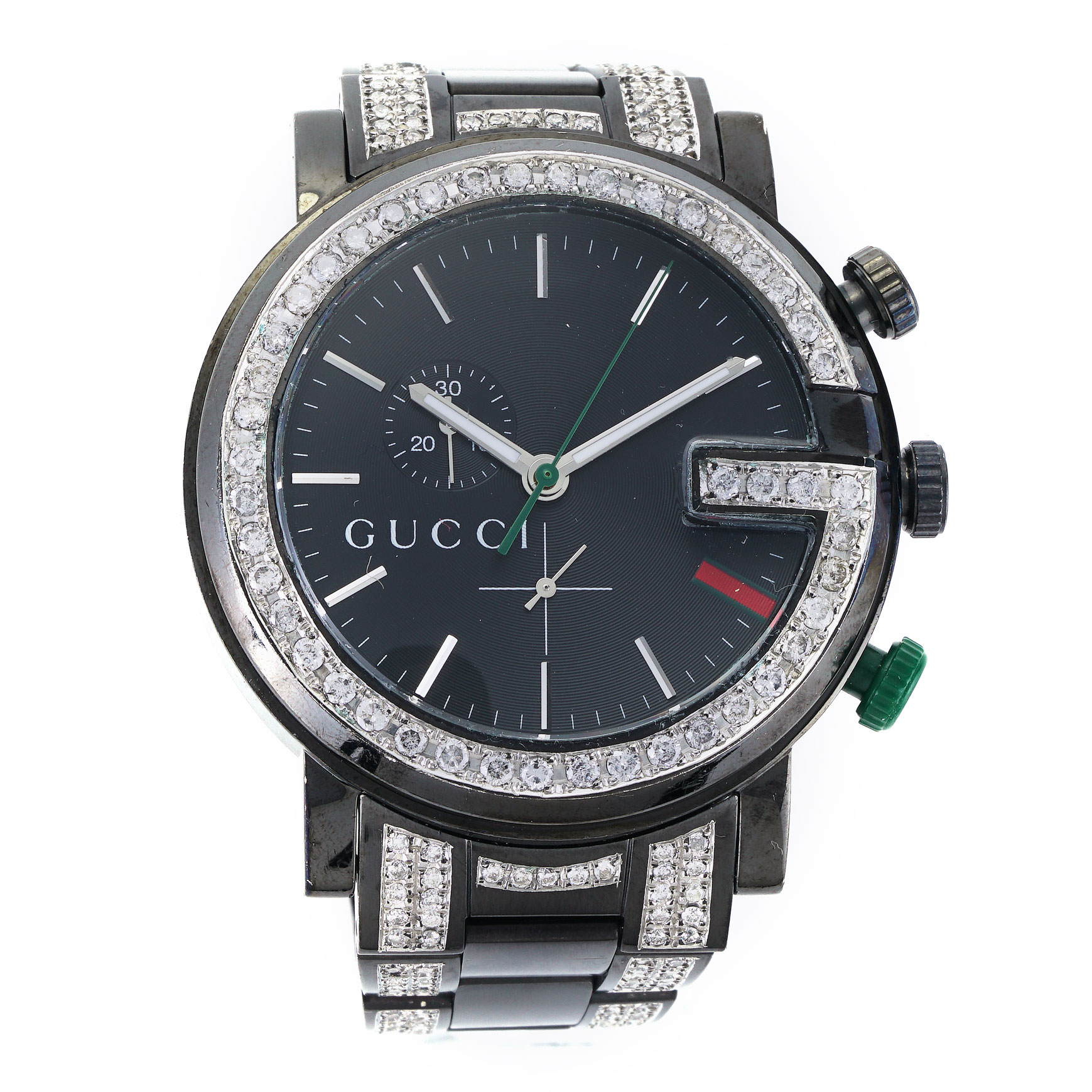 Black gucci clearance watch with diamonds