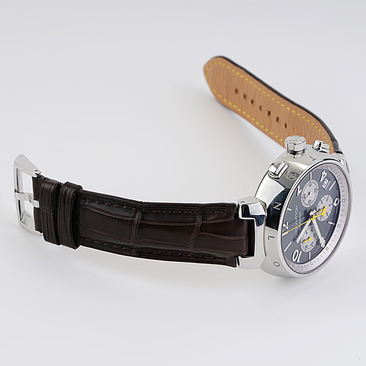 Louis Vuitton Tambour Q1120 Chronograph Grey Dial Leather 41mm Circa 2007