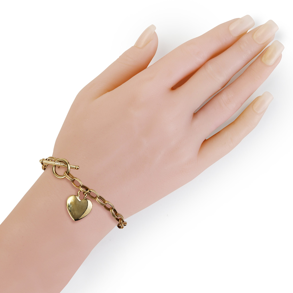 Shy Creation Diamond Heart Toggle Bracelet 3/8 ct tw 14K Yellow Gold 7.5