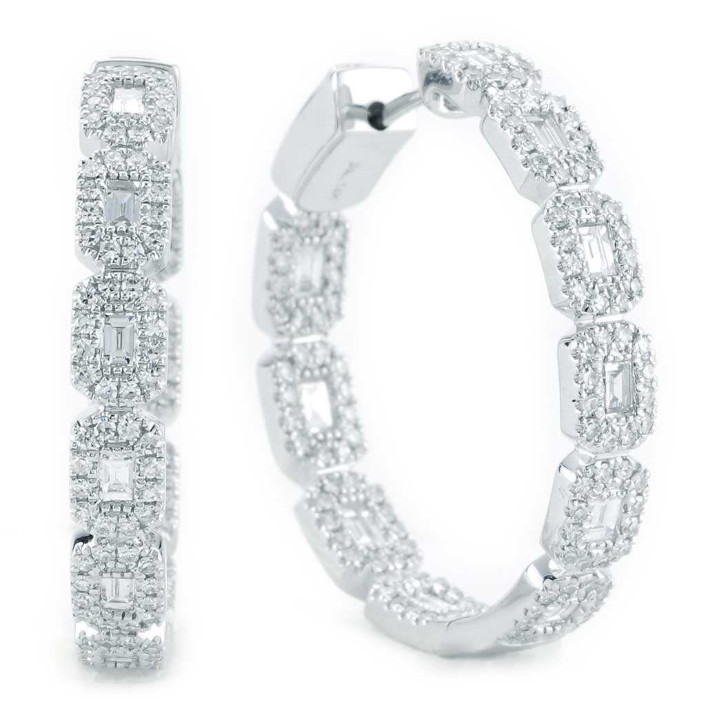 Fancy Inside/Outside Baguette Diamonds in Cushion Halo Hoop Earrings ...