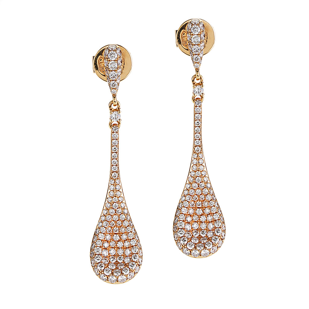 Pave Diamond Drop Earrings in Rose Gold | New York Jewelers Chicago
