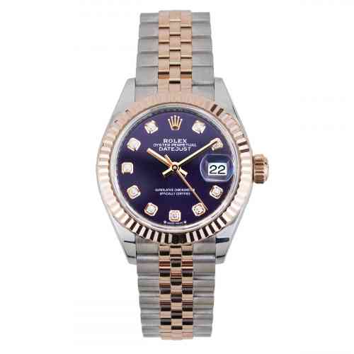 時計 ROLEX DATEJUST Rolex Datejust Rose Gold and Stainless Aubergine Diamond Dial