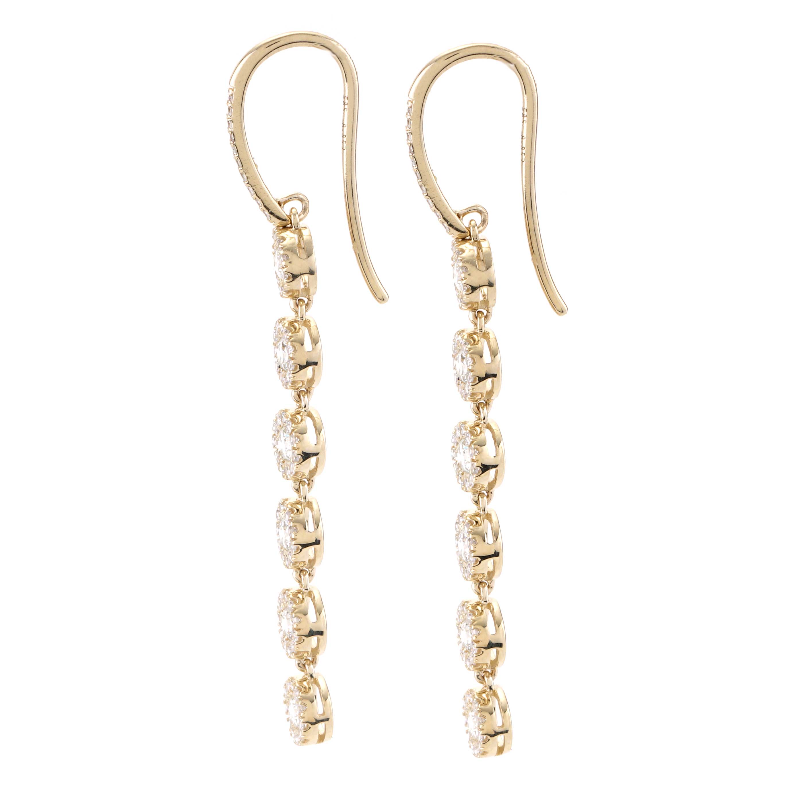 Halo Diamond Station Dangle Earrings in Yellow Gold | New York Jewelers ...