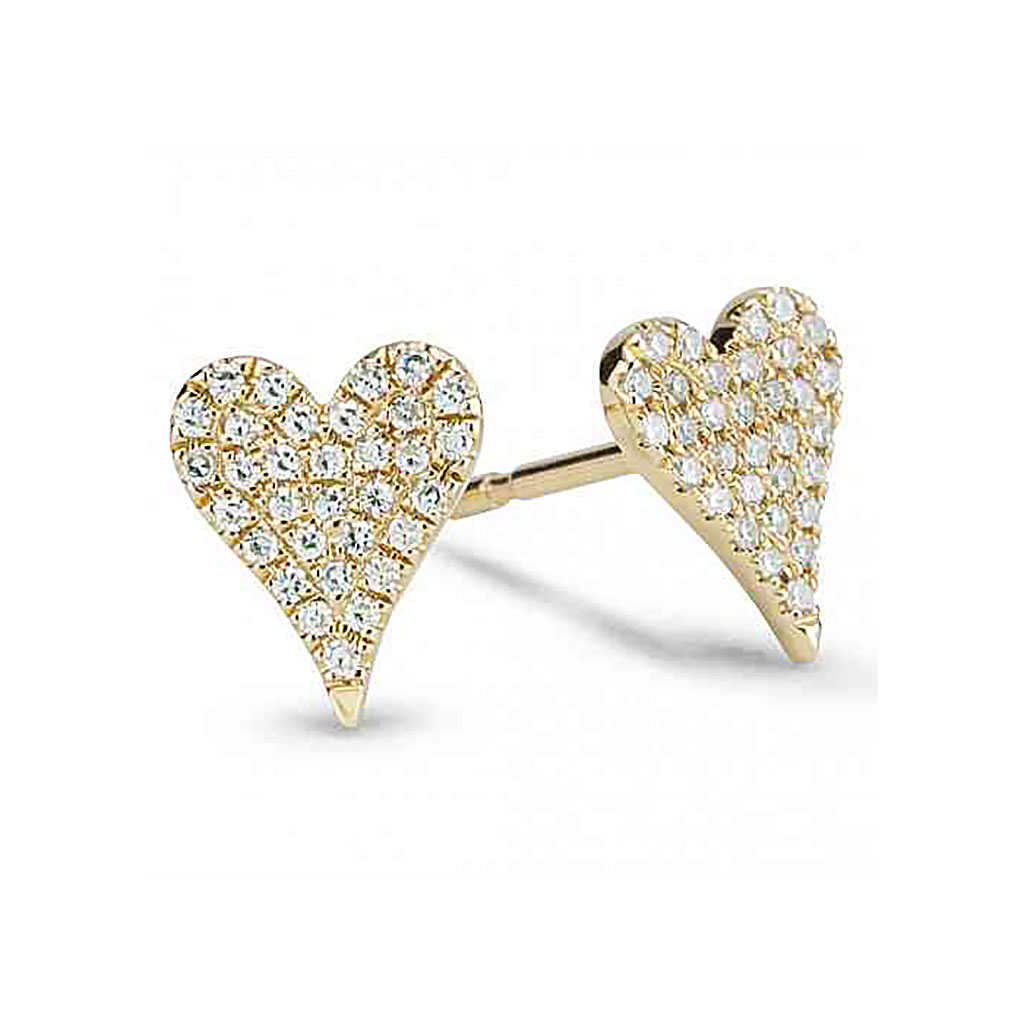 Heart Shaped Pave Diamond Earrings in Yellow Gold
