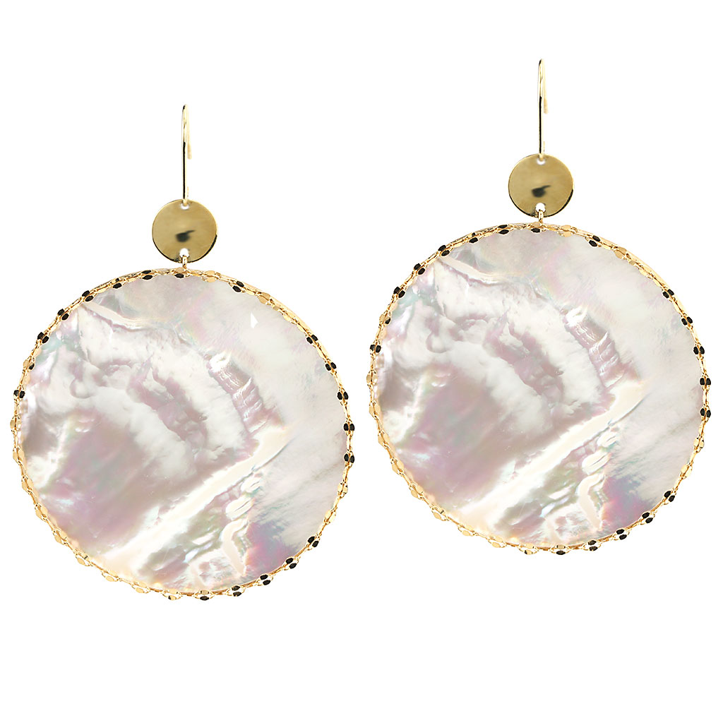 Mother of Pearl Disc Earrings in Yellow Gold | New York Jewelers Chicago