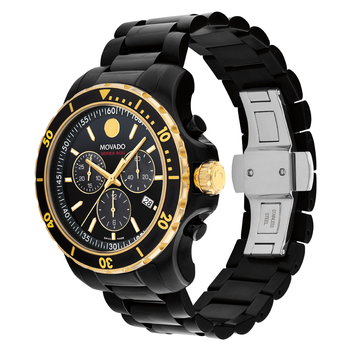 Movado Series 800 Black Gold Chronograph Black Bracelet New York Jewelers Chicago