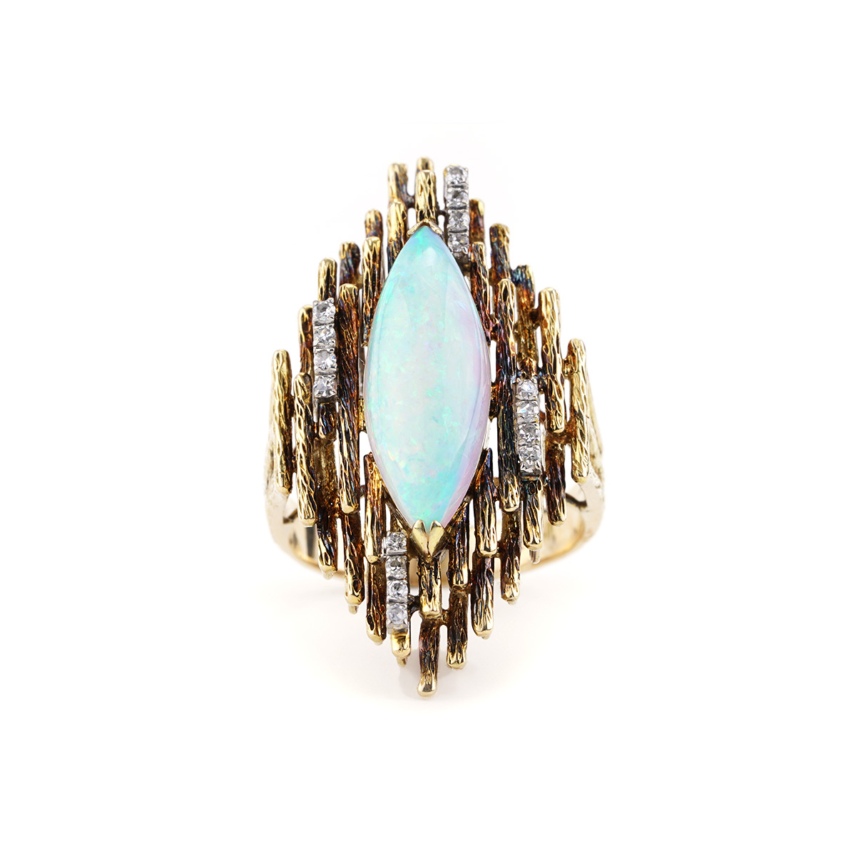 Vintage Style Marquise Opal Ring in Yellow Gold