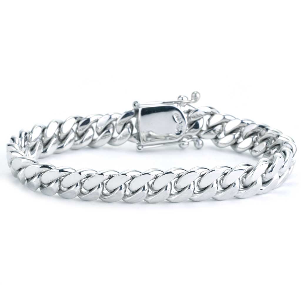 10.8 mm Wide Curb Link Bracelet in White Gold | New York Jewelers Chicago