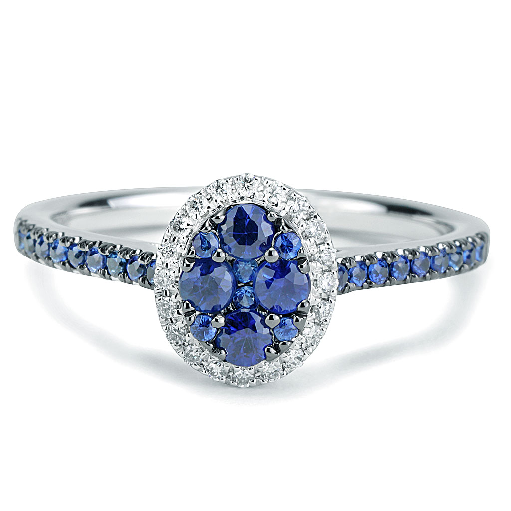 Oval Cluster Sapphire With Diamond Halo Ring in White Gold | New York ...