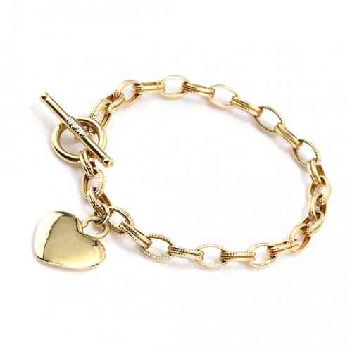 14K Yellow Gold Polished Heart Charm Toggle Bracelet - 9940235