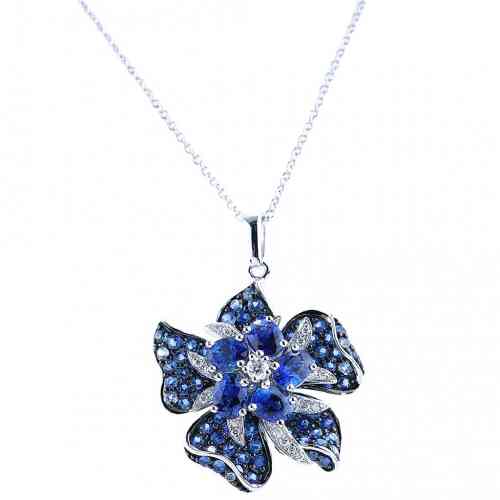 Multicolor Sapphire & Diamond Pave Flower Motif Pendant Necklace –  SouthMiamiJewelers