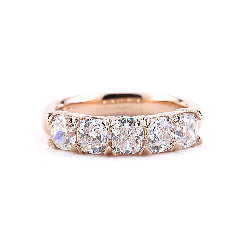 2.10 CTTW Five Cushion Cut Diamond Band in Rose Gold